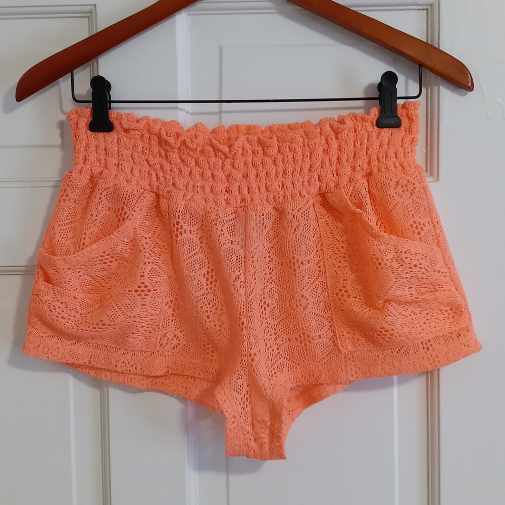 🍑OP🍑 - Peach Lace Cover-Up Elastic Waist Short